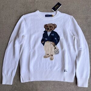Polo Ralph Lauren patchwork polo bear denim patchwork sweater NWT